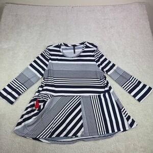 IC by Connie K‎ Blue White Stripe Shirt Women's Large Button Top Artsy Lagenlook